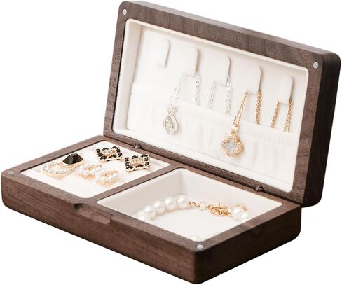 Wooden Travel Jewelry Box Jewelry Box Vintage Style Travel Jewelry Case Small Wood Jewelry Box Wood Jewelry Organizer Velvet Ideal Jewelry Box for Girls, Women, Men (Walnut Gray) in Kuwait