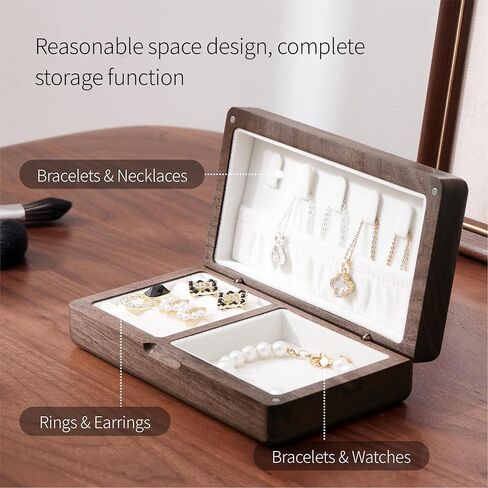 Wooden Travel Jewelry Box Jewelry Box Vintage Style Travel Jewelry Case Small Wood Jewelry Box Wood Jewelry Organizer Velvet Ideal Jewelry Box for Girls, Women, Men (Walnut Gray) in Kuwait
