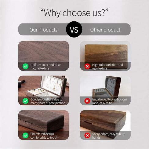 Wooden Travel Jewelry Box Jewelry Box Vintage Style Travel Jewelry Case Small Wood Jewelry Box Wood Jewelry Organizer Velvet Ideal Jewelry Box for Girls, Women, Men (Walnut Gray) in Kuwait