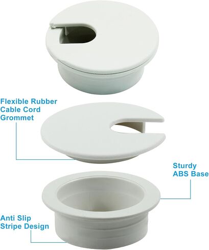 12 قطعة من حلقات المكتب مقاس 1.5 بوصة (38 مم)، غطاء فتحة مكتب من البلاستيك الأبيض مع منشار ثقب لغطاء منظم سلك كابل مكتب الكمبيوتر المكتبي in Kuwait