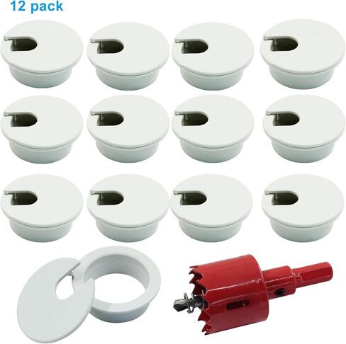 12 قطعة من حلقات المكتب مقاس 1.5 بوصة (38 مم)، غطاء فتحة مكتب من البلاستيك الأبيض مع منشار ثقب لغطاء منظم سلك كابل مكتب الكمبيوتر المكتبي in Kuwait