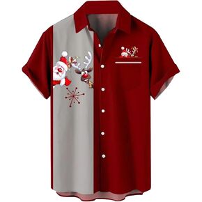 Men's Bowling Shirts Vintage Printed Chest Pocket Hawaiian Shirt Short Sleeve Casual Aloha Beach Camp Shirt