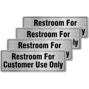 Restroom For Customer Use Only Sign Aluminum Silver 9 x 3 Inches Self-Adhesive Waterproof Metal Door Wall Sign for Business Offices 4 Pack