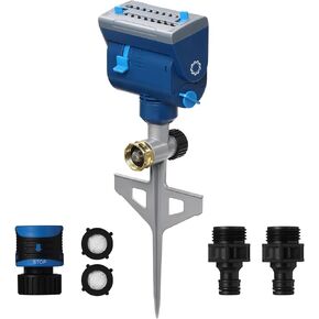 Airthereal Oscillating Sprinkler with Metal Step Spike and Quick Connect Adapter Set, Control Watering Range, Width, and Flow Rate, Covers up to 4,069 sq.ft., Blue