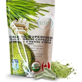 am2 Organic SUPERFOODS - Organic Barley Grass Capsules, 200g (200 Capsules, 50-60 Servings) - Rich in Fiber, Antioxidants, and Essential Nutrients for Digestive Health and Immune Support.