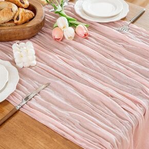 Cheesecloth Table Runner, 10 Ft Fall Gauze Table Runner Boho Rustic Sheer Wrinkled Cloth Table Runner for Dining Wedding Baby Shower Birthday Party Decor - Terracotta