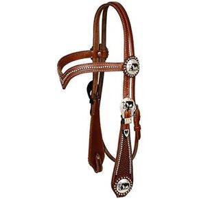 Showman Silver Beaded V Brow Leather Headstall w/Reins