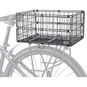 Bike Basket Rear - Foldable Bicycle Rear Basket - Metal Wire Rear Cargo Rack Bike Basket for Back Rack of Adult Cruisers, Ebike and delivery Bikes