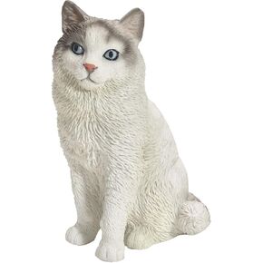 Sandicast Small Size Bicolor Ragdoll Cat Sculpture, White/Gray