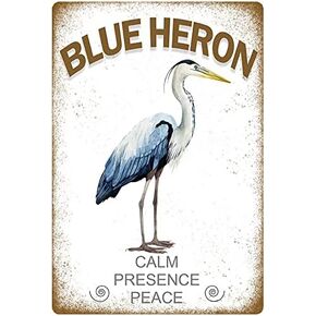 Blue Heron Vintage Wall Tin Plaque - Pub Shed Bar Man Cave Home Bedroom Office Kitchen Gift Metal Sign - Sketch Artist Art 12 X 8 Inch, 8 x 12 inches