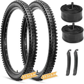 Hycline Mountain Bike Tires Set: 2-Pack 26/27.5/29x2.4 Inch Folding Replacement Bicycle Tires and Pair 26/27.5/29 Inch Inner Tubes Schrader Valve with Tire Levers for MTB Ebike Off-Road Bike