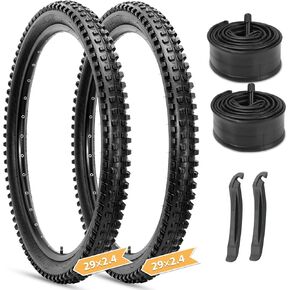 Hycline Mountain Bike Tires Set: 2-Pack 26/27.5/29x2.4 Inch Folding Replacement Bicycle Tires and Pair 26/27.5/29 Inch Inner Tubes Schrader Valve with Tire Levers for MTB Ebike Off-Road Bike in Kuwait