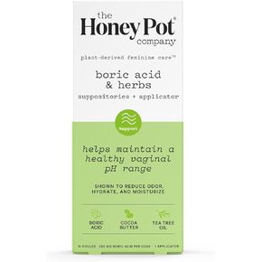 The Honey Pot Company 7 Day Boric Acid & Herbs Suppositories - Maintains and Balances Healthy Vaginal pH, Manages Odor, Hydrates, & Moisturizes. Gynecologist Tested.