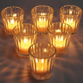 Glass Votive Candle Holders, 6Pcs Clear Tea Light Candle Holders for Table Centerpiece Ribbed Tealight Candle Holder Bulk for Wedding Holiday Party Birthday Dining Table Decor