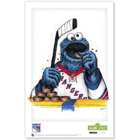 New York Rangers Cookie Monster NHL Looney Tunes Art Poster Print by S. Preston - Living Room Home Wall Decor, 11" x 17" Unframed Artwork
