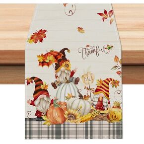 Bonhause Fall Gnomes Pumpkin Table Runner 13x72 بوصة أوراق الخريف الحصاد عيد الشكر المطبخ طاولة الطعام الديكور للداخلية في الهواء الطلق ديكور المنزل الطرف