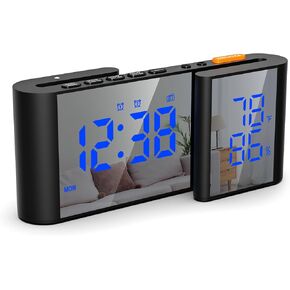 Alarm Clock Radio, Digital Alarm Clock for Bedrooms with USB Port, Large LED Display with Brightness Dimmer, Bedside FM Radio with Sleeper Timer, Temperature, Adjustable Volume, Snooze