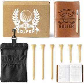 R HORSE 9Pcs Golf Scorecard Book Gift Set with Golf Tee Pouch Bag, Leather Golf Journal Notebook with Pencil, Golf Log Book Zipper Golf Accessory Pouch Golf Club Accessories Gift for Men Women Golfers