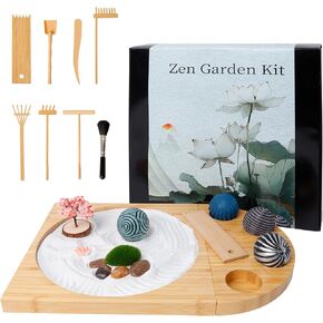 Zen Garden Kit for Desk - DIY Sand Garden with Balls, Japanese Mini Zen Decor, Sand Tray Therapy Kit, Office Desktop Accessories