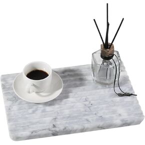 Koville Italian Natural Marble Trays for Decor, Wave-Shape Decorative Jewelry Tray, Stone Vintage Tray with Stripe Groove Multi-Purpose Entryway Catchall Ring Jewelry Dish Tray (Coffee Brown)
