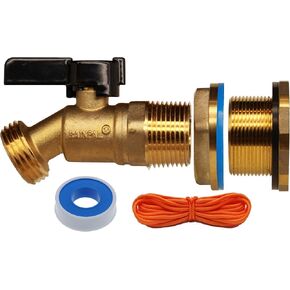 RBS022 Brass Rain Barrel Spigot(3/4" Quarter Turn Ball Valve w/ Bulkhead Fitting and Thread Tape)