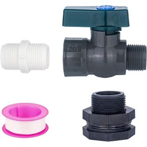 PVC Spigot Rain Barrel Faucet 3/4" PVC Bulkhead Fitting with Rain Barrel Valve＋3/4" Garden Hose Adapter Rain Barrel Spigot Kit with Bulkhead Fitting Adapter for Water Tanks