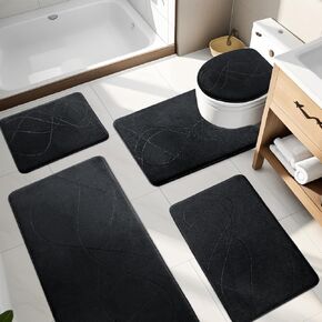 YIHOUSE Bathroom Rugs 5 Piece - Absorbent Memory Foam Bath Mat for Bathroom, Non-Slip, Machine Washable, Dries Quickly, Bathroom Mat Set Grey