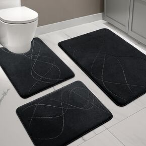 YIHOUSE Bathroom Rugs 5 Piece - Absorbent Memory Foam Bath Mat for Bathroom, Non-Slip, Machine Washable, Dries Quickly, Bathroom Mat Set Grey