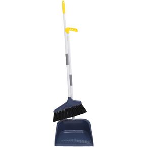 Healifty Broom and Dustpan Set Plastic Upright Standing Dust Pan with Long Handle Broomstick for Kitchen Lobby Office Living Room Household Indoor Outside White