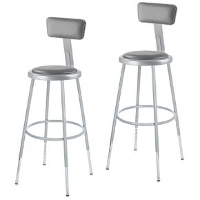 OEF Furnishings (2 Pack) Height Adjustable Black Vinyl Padded Stool with Backrest, 18-27" High OEF6418HB-10/2