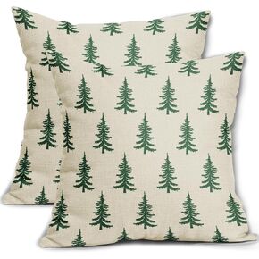 Christmas Tree Pillow Covers 18x18 Set of 2 Green Xmas Rustic Style Winter Print Decorative Outdoor Pillowcases Farmhouse Vintage Holiday Decorations Throw Cushion Case Decor for Couch Sofa Bed