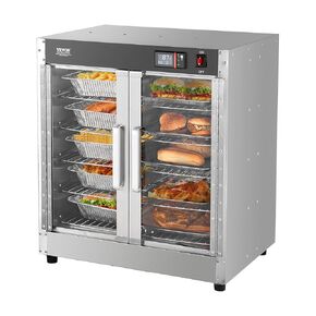 VEVOR Hot Box Food Warmer, 5-Tier Concession Warmer with Water Tray, 5 Pans, Glass Double-door and Adjustable Shelves, Stainless Steel Food Warmer Cabinet, Ideal for Storing Pizza, Chicken, Restaurant