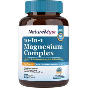 Magnesium Complex Supplement, 420mg Elemental Magnesium, 10 High Absorption Forms Magnesium Glycinate, Citrate, Malate, Taurate & More for Sleep, Nerve, Muscle Health, Non-GMO, 90 Vegan Capsules