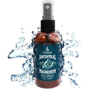 Ancestral Supplements Magnesium Spray, Magnesium for Sleep + Muscle Support, Made with Magnesium Chloride & Natural Minerals, Fast Absorbing Topical Magnesium Oil Supplement for Body Application, 4 oz