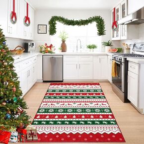 U'Artlines Christmas Washable Round Area Rug 6 ft Colorful Christmas Tree Deer Bell Laundry Rug Runner Non Slip Winter Soft Throw Rugs Carpet for Entryway Living Room Bedroom