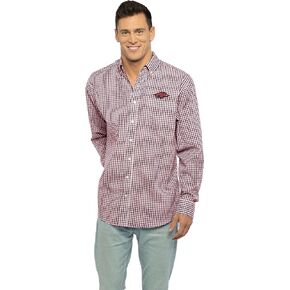 Vantage Apparel Men's Collegiate Easy-Care Long Sleeve Gingham Check Button Down Shirt, Arkansas Razorbacks, Maroon, Medium