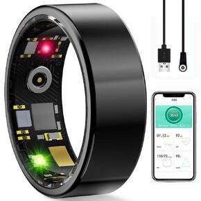 Smart Ring Health Tracker, Fitness Rings for Women & Men - Sleep Tracker/Stress/Heart Rate Monitor, IP68 Waterproof, No App Subscription, 5 Days Battery Life (Black, Size 8-18.1mm Diameter)