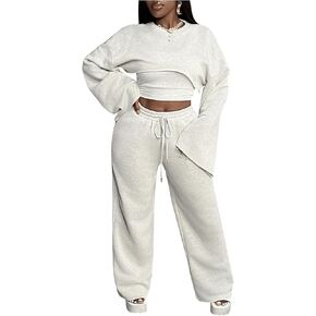 SweatyRocks Women's Fall 3 Piece Outfits Short Sleeve Crop Vest Street Style & Jogger Pants with Long Sleeve Hoodie