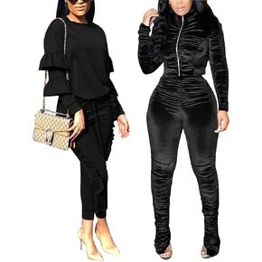 KANSOON Women 2 Piece Ruffle Puff Sleeve Top Flounced Pants Sweatsuits Set and Velour Tracksuits Sets