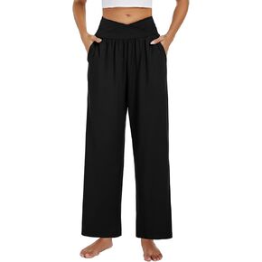 Gracyoga Womens Wide Leg Yoga Pants Casual Loose Comfy Sweatpants Crossover High Waisted Lounge Flowy Pants with Pockets