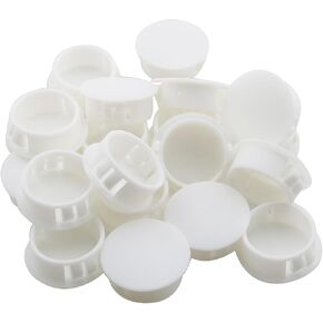 RLECS 20PCS White Recessed Hole Plugs 25mm Plastic Flush Hole Plugs Door Panels Snap in Locking Hole Tubes Pipe Insertion End Caps for Furniture Table Legs Cabinets Electrical Boxes Pre Holes