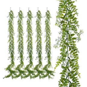 6 Pack 5.57ft Artificial Greenery Garland, Leaf Garland for Room Decor, Fern Garlands for Decoration, Fake Vines Hanging Plants for Home Bedroom Garden Wall Wedding Decor in Kuwait