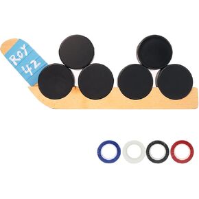 Hockey Puck Display Case - 16.5" Hockey Puck Wall Mount, Wooden Hockey Puck Holder for 4 Pucks, Ideal Hockey Gift for Players and Fans, with Hockey Tape to Customize Your Name (4 Pucks)