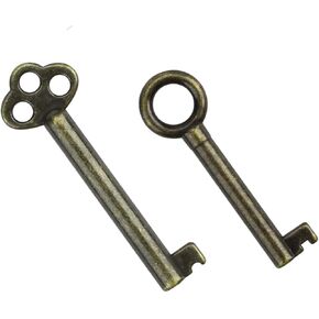 KY-6 and KY-13 Brass Skeleton Keys Antique Brass Plated Hollow Barrel Skeleton Key for Antique Cabinet Doors, Grandfather Clocks, Dresser Drawer - Vintage, Old Furniture