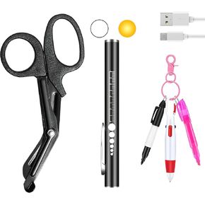 Nurse's Tools, 1 Rechargeable Nurse's Pen Lights, 6 inch Trauma Scissors and Mini Highlighter, Permanent Marker, Multi-Color Bio-Pen for Nurses, Doctors and First Responders