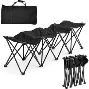90 Inch Unfolded 6 Seater Sideline Bench Team Bench Collapsible Folding Bench Seat Sideline Chair Playing Field Bleachers for 6 Person Outdoor with Storage Bag (Black), No Assembly