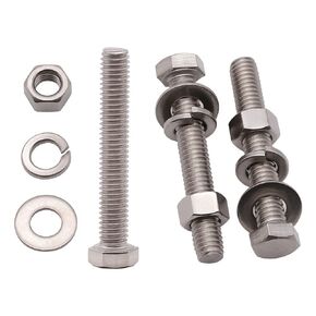 (4 Sets) 1/2-13 x 6 Stainless Steel Hex Bolts & Hex Nuts & Flat Washers SAE & Lock Washers Hardware Kit, 304 Stainless Steel 18-8, Full Thread Hexagon Bolt Assortment