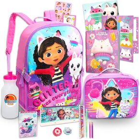 Gabby's Dollhouse Backpack with Lunch Box for Girls - Bundle with 16" Gabby's Dollhouse Backpack, Lunch Bag, School Supplies, Water Bottle, Tattoos, More | Gabby's Dollhouse School Bag Set