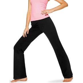 No Nonsense Lounge Yoga Pants Black Flared Cotton Leggings, 32.5" Inseam, Wide Waistband, No Show Coverage, Relaxed Flare Leg