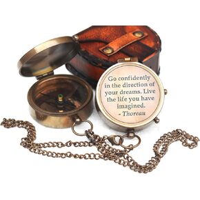 -Thoreau's Go Confidently Graduation Gift for him, Camping Compass with Leather Pouch Boating Hiking Religious Gifts, Missionary Gifts Keepsake. Confirmation Gift Direction Compass